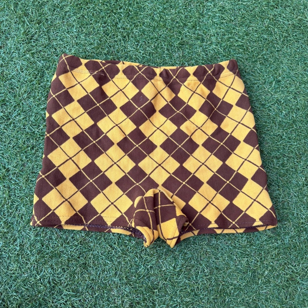 Vintage Campus Argyle Shorts Mens Medium Brown‎ Yellow Knit Retro 50s Lounge